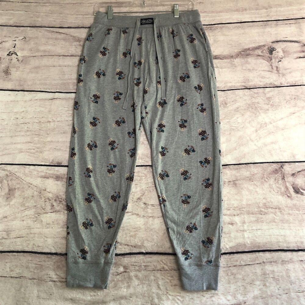 Polo Ralph Lauren Pajama Pants Mens M Gray Teddy Bear Sleep Loungewear Joggers